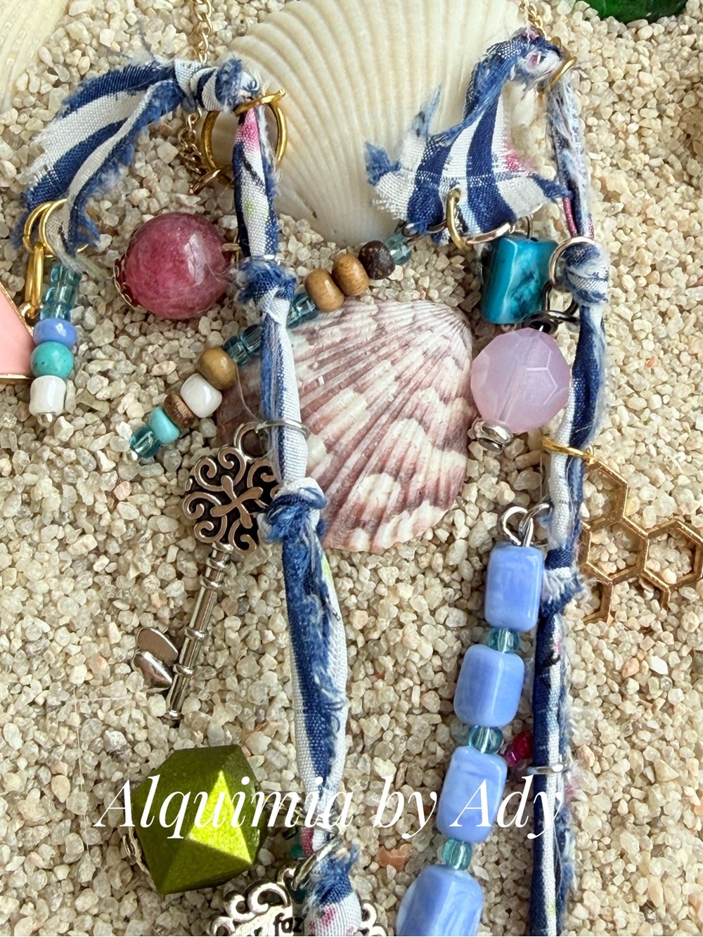 Charms multi layered statement bandanna necklace with turquoise - Picture 7 of 8